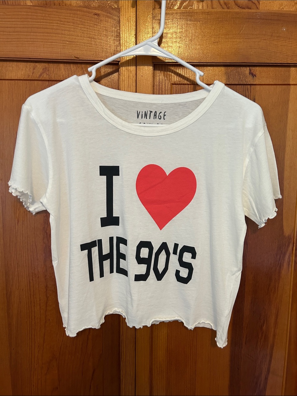 Vintage Canvas White “I ♥ The 90s” Crop Tee Size M NWT Cotton Lettuce Hem